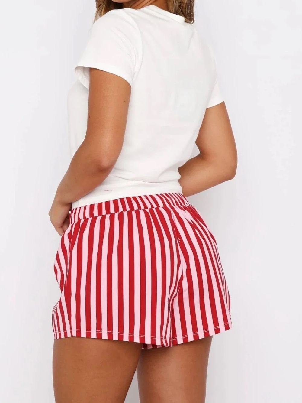 White Fox Boutique Red & Pink Striped Shorts - Picture 2 of 9